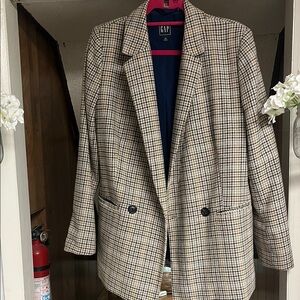 GAP Plaid Blazer - Black and Cream